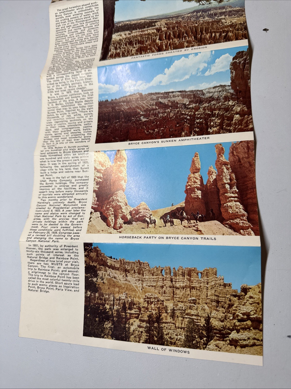 Vintage 1962 Zion & Bryce Canyon National Park Story Folding Info Pamphlet