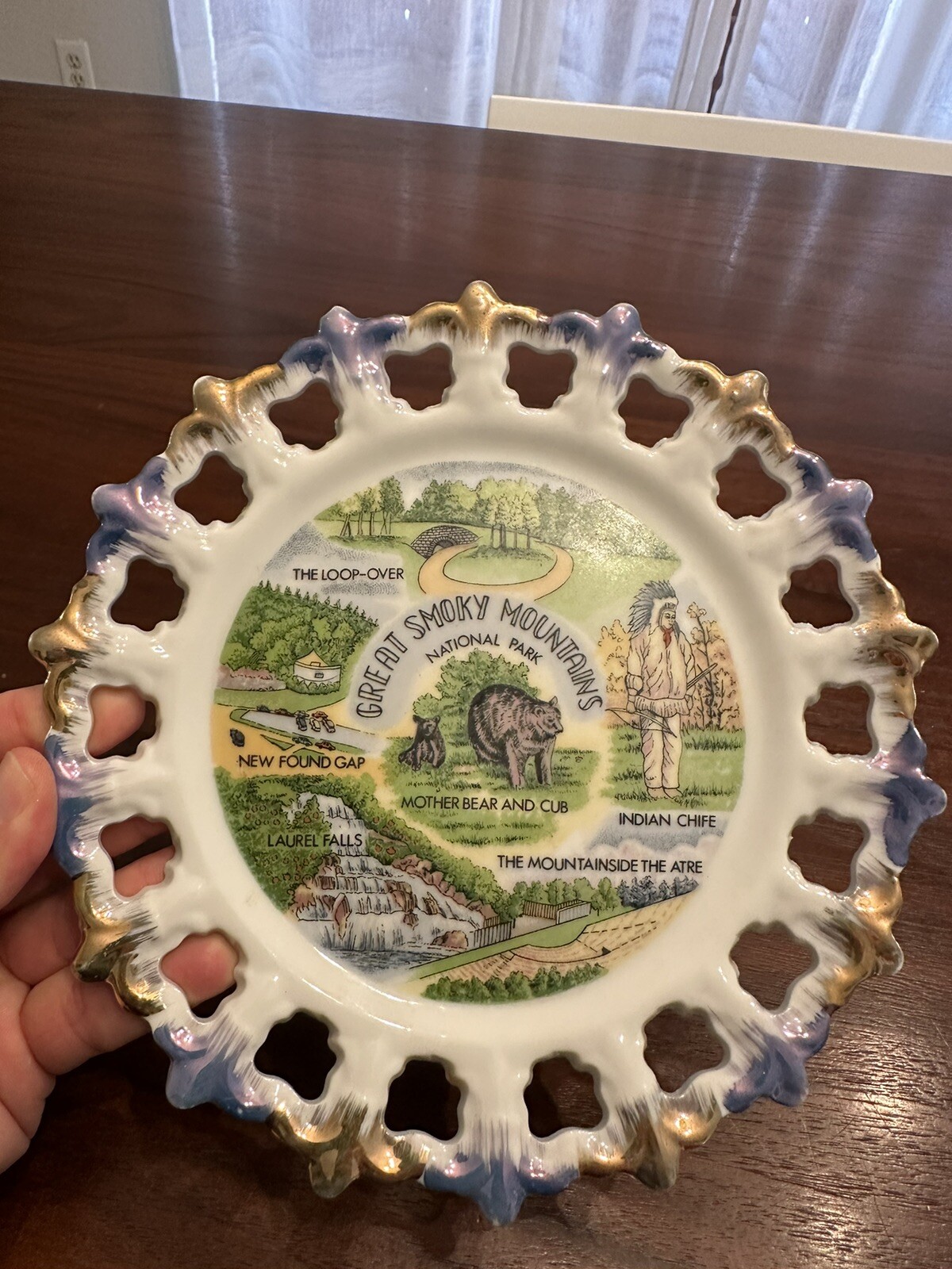 Vintage Great Smoky Mountains souvenir hanging collector plate Made in Japan
