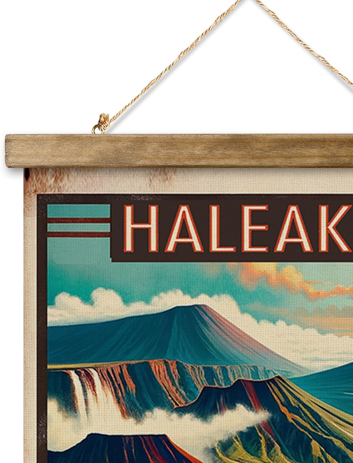 Vintage Haleakala National Park Travel Poster with Wooden Scroll Frame – Holiday