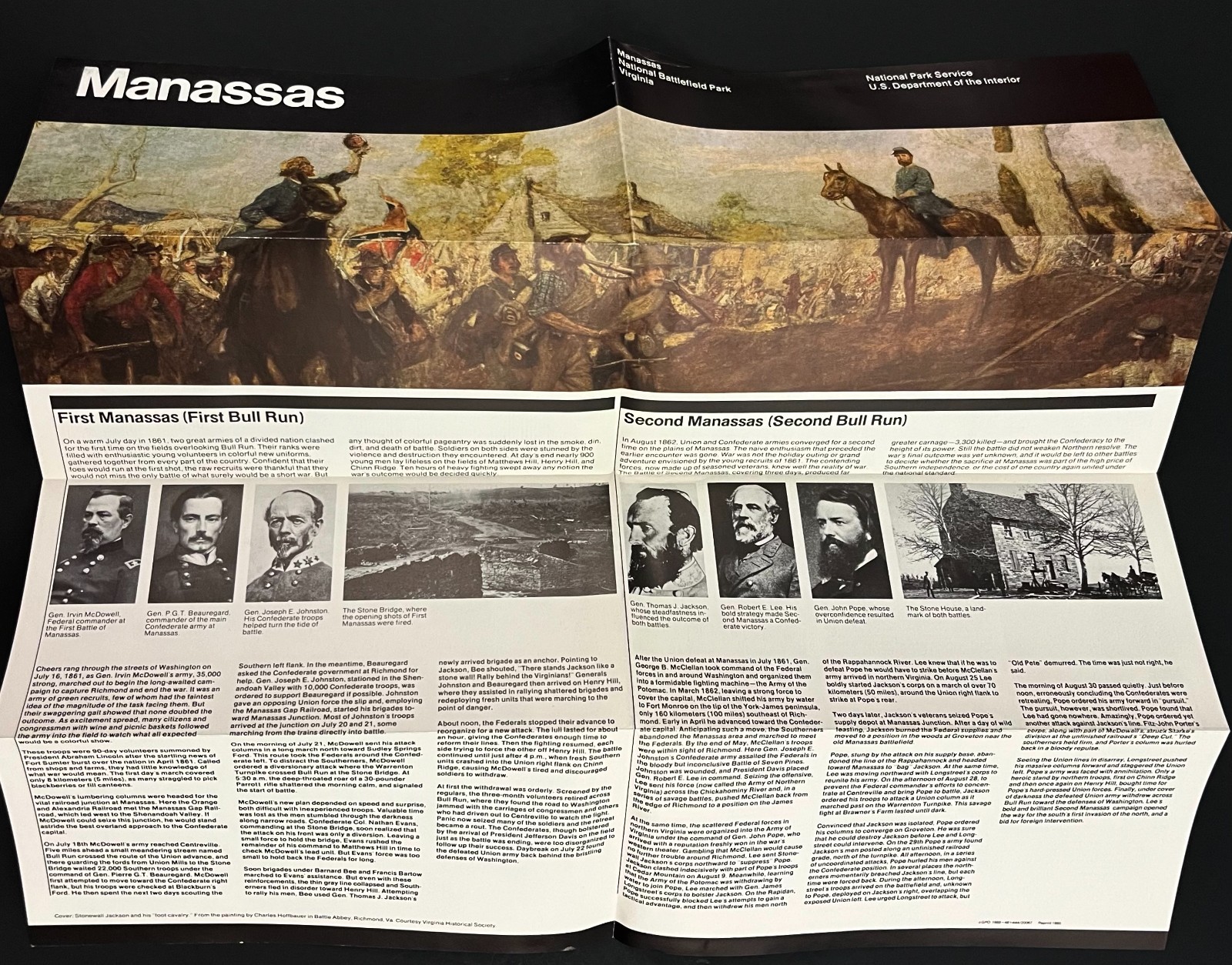 1985 Manassas Virginia National Battlefield Park Vintage Travel Map Brochure