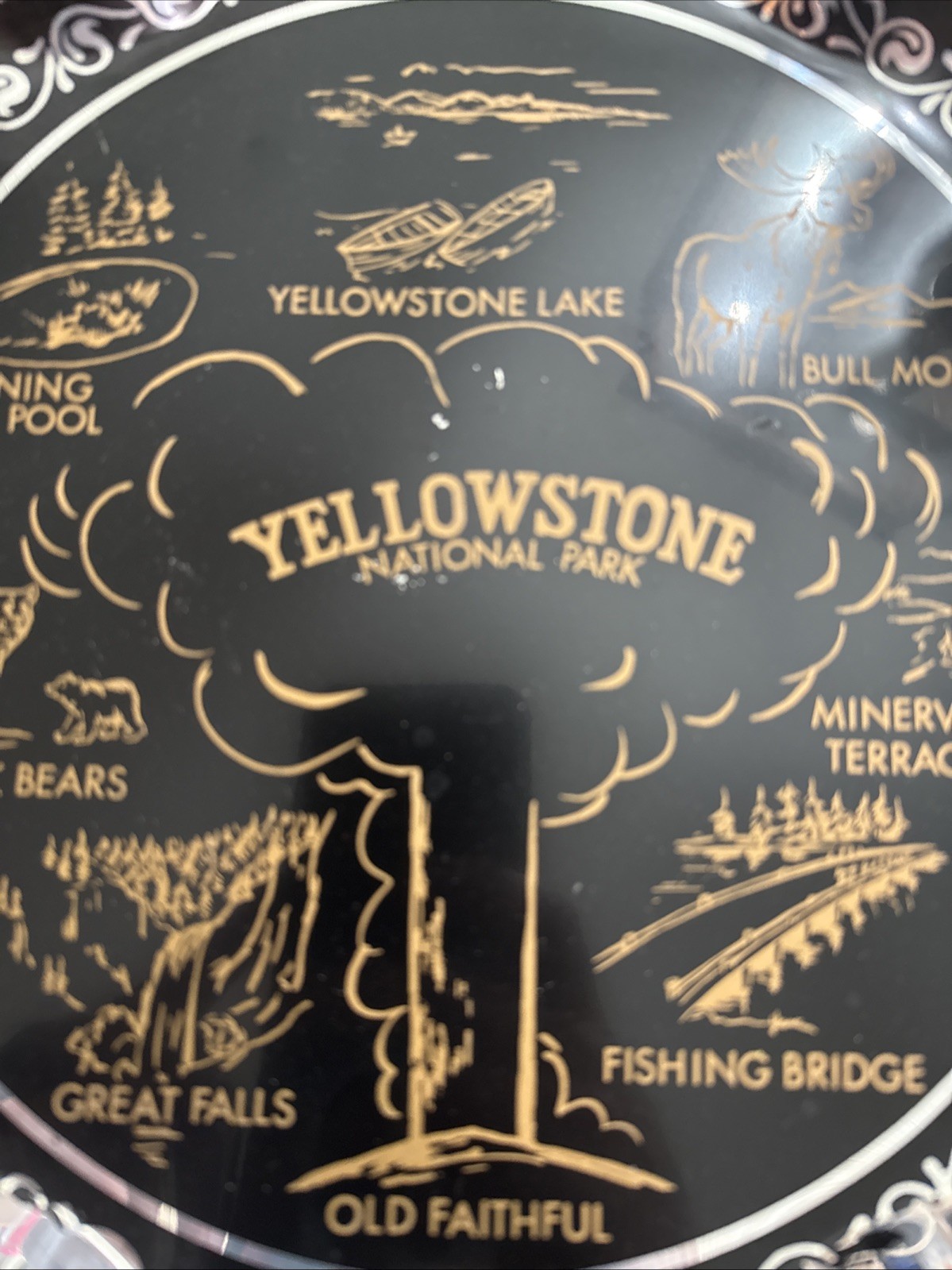 Yellowstone National Park Vintage Souvenir Serving Tray With Map