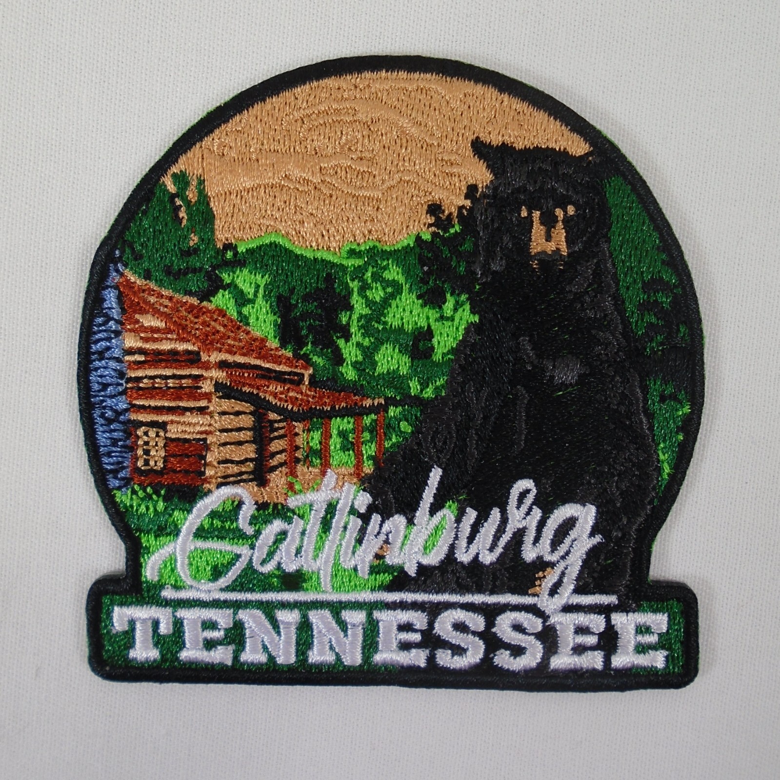 Gatlinburg TN. Log Cabin Black Bear Iron on Patch Great Smoky Mountains
