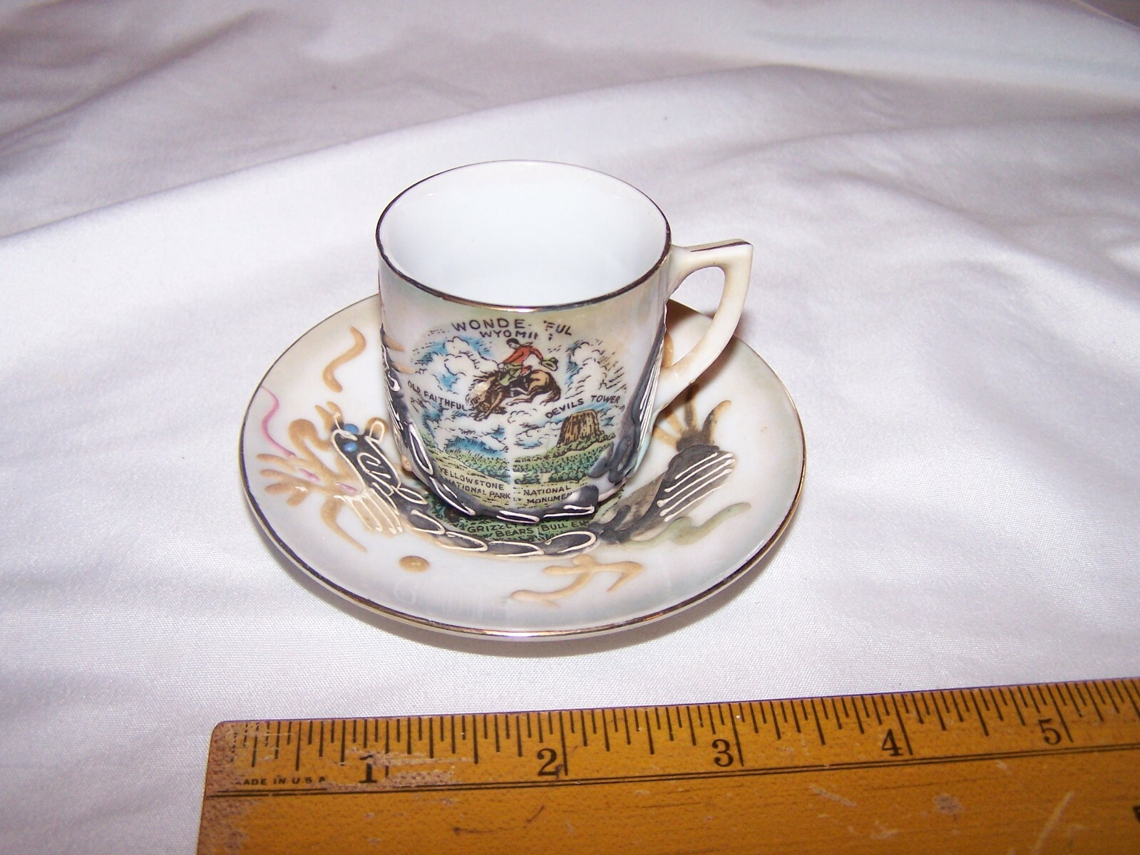 Vintage WYOMING YELLOWSTONE NATIONAL PARK Souvenir Small Cup & Saucer JAPAN