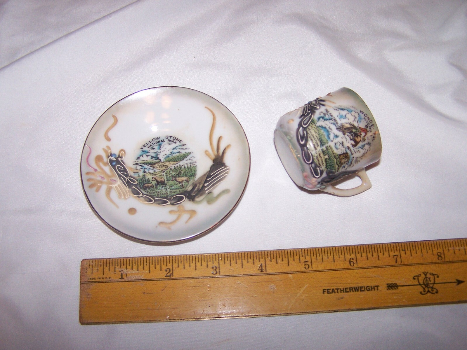 Vintage WYOMING YELLOWSTONE NATIONAL PARK Souvenir Small Cup & Saucer JAPAN