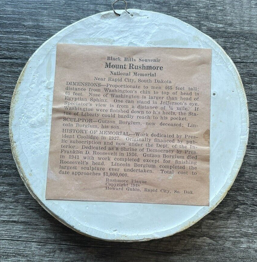 Vintage Souvenir Wall Plaque Mt Rushmore National Memorial Black Hills SD 1948