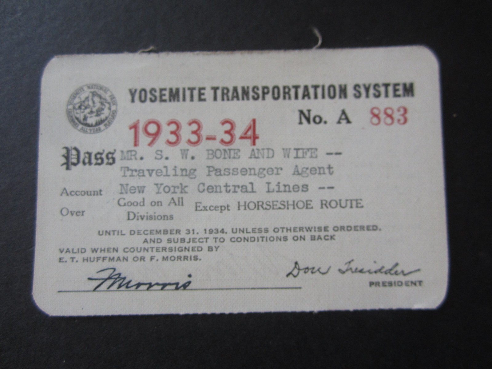 1933 – YOSEMITE TRANSPORTATION SYSTEM – PASS – National Park – 1933-1934