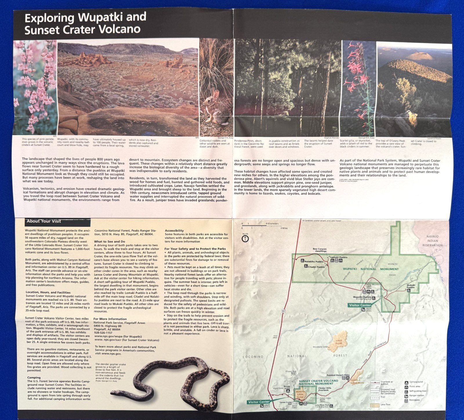 Vintage 2003 Wupatki Sunset Crate Volcano National Park Service Map and Guide