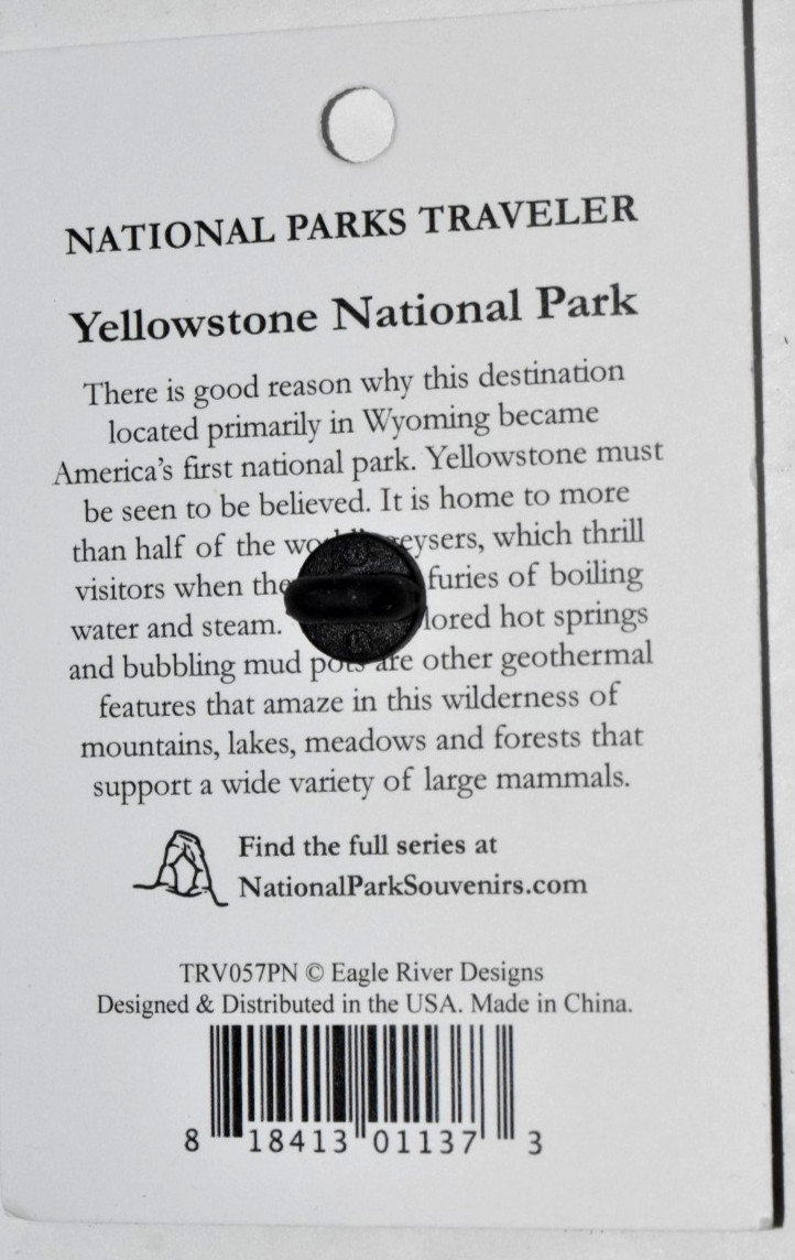 NPS “YELLOWSTONE Ntl Park,” Enamel Lapel Pin (0.75″ x 1.125″ Oval) New on Card