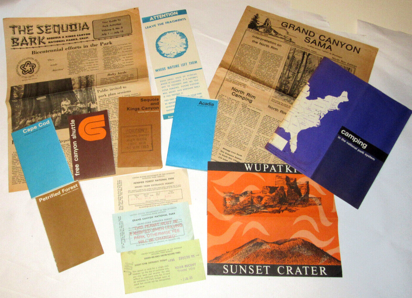 3 1975 NATIONAL PARK ENTRANCE PERMITS! GRAND CANYON/SEQUOIA/PETRIFIED FOREST+MAP