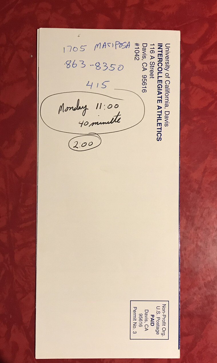 UNIVERSITY OF CALIFORNIA DAVIS 1993 FOOTBALL SEASON TICKET APPLICATION
