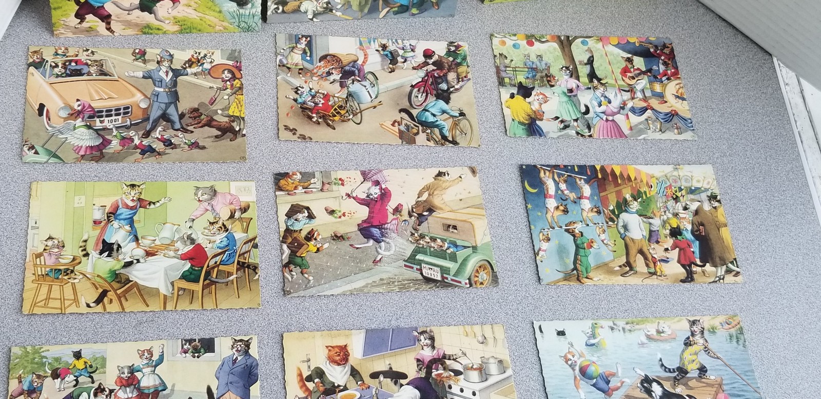 12-Vintage 1950s Alfred Mainzer Cat Deckle Edge Postcards Unused Up3