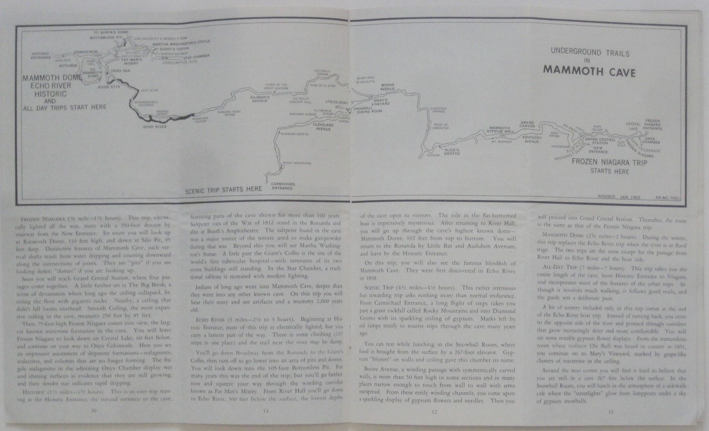 1963 MAMMOTH CAVE National Park Service Maps Booklet Underground Trails Camping