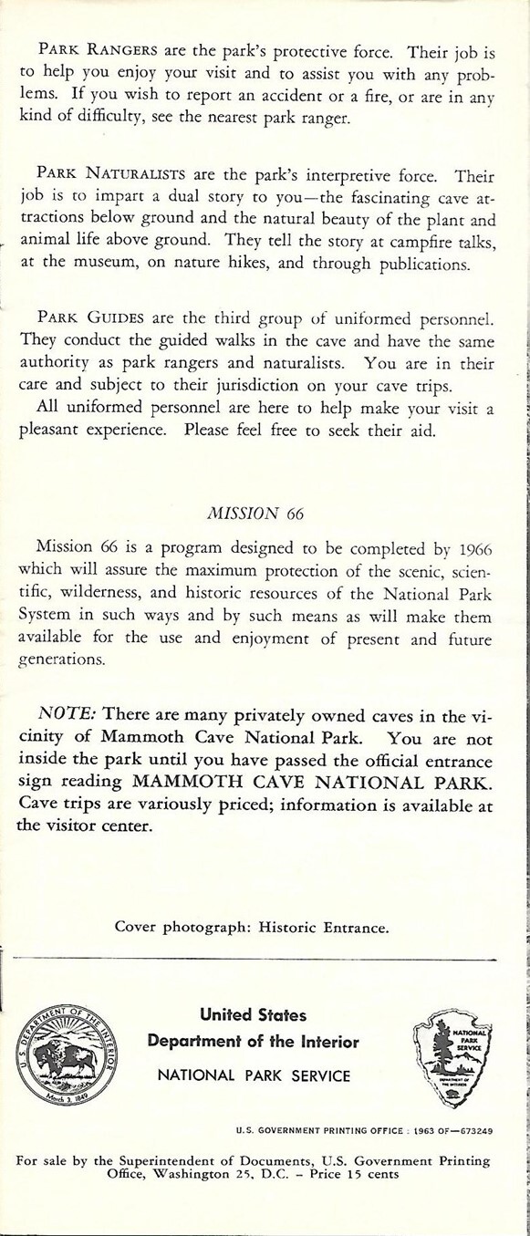 1963 MAMMOTH CAVE National Park Service Maps Booklet Underground Trails Camping