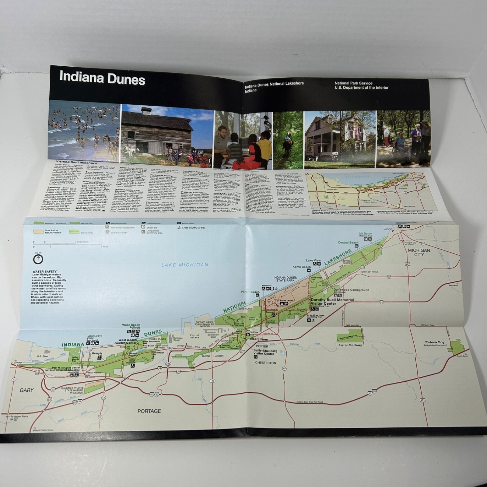 1995 Indiana Dunes Lakeshore National Park Service Travel Brochure Map Color OOP