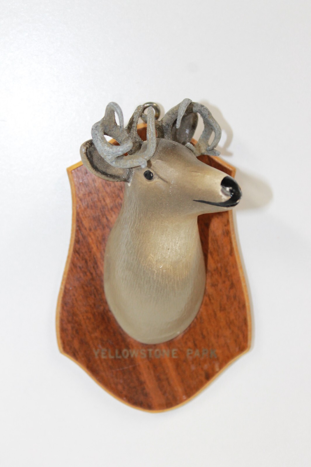 Vintage Yellowstone Park Souvenir – Small Mounted Elk / Deer Head on Wood – NICE