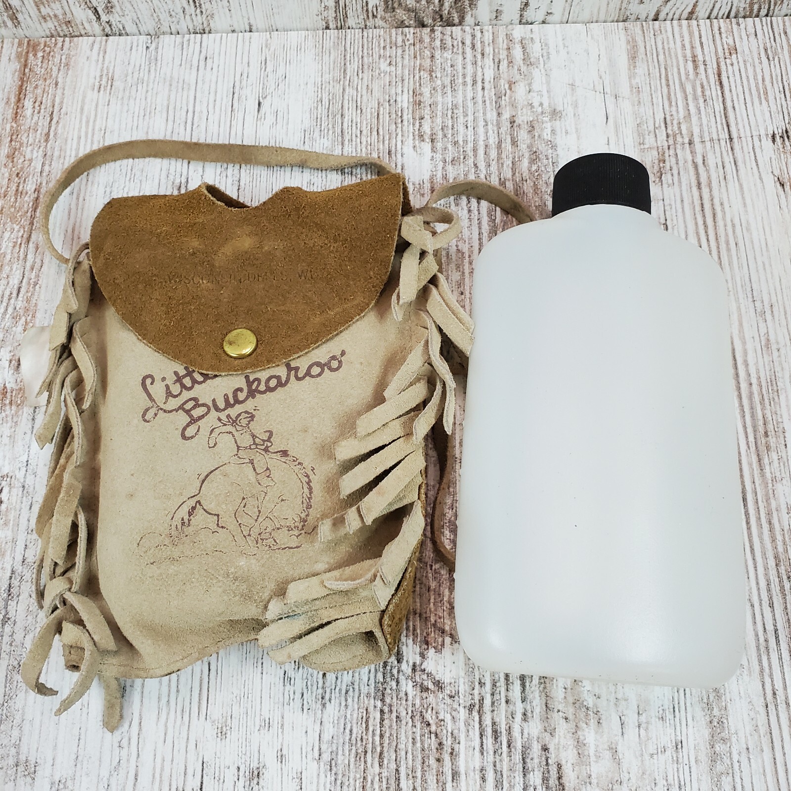 Vintage Bloom Brothers Leather Wisconsin Dells Whisky Water Flask L’il Buckaroo