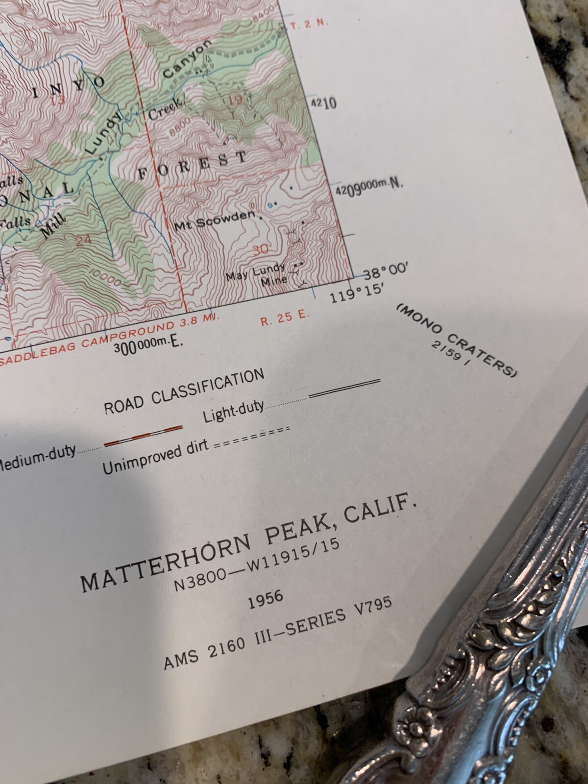VTG 1956 Topographic Map Matterhorn Peak Yosemite, CA 21″ x 17″
