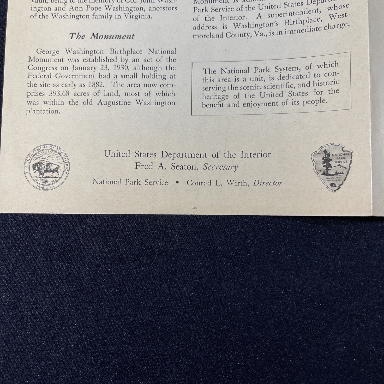Vtg 1957 George Washington Birthplace National Monument Brochure Pamphlet VA
