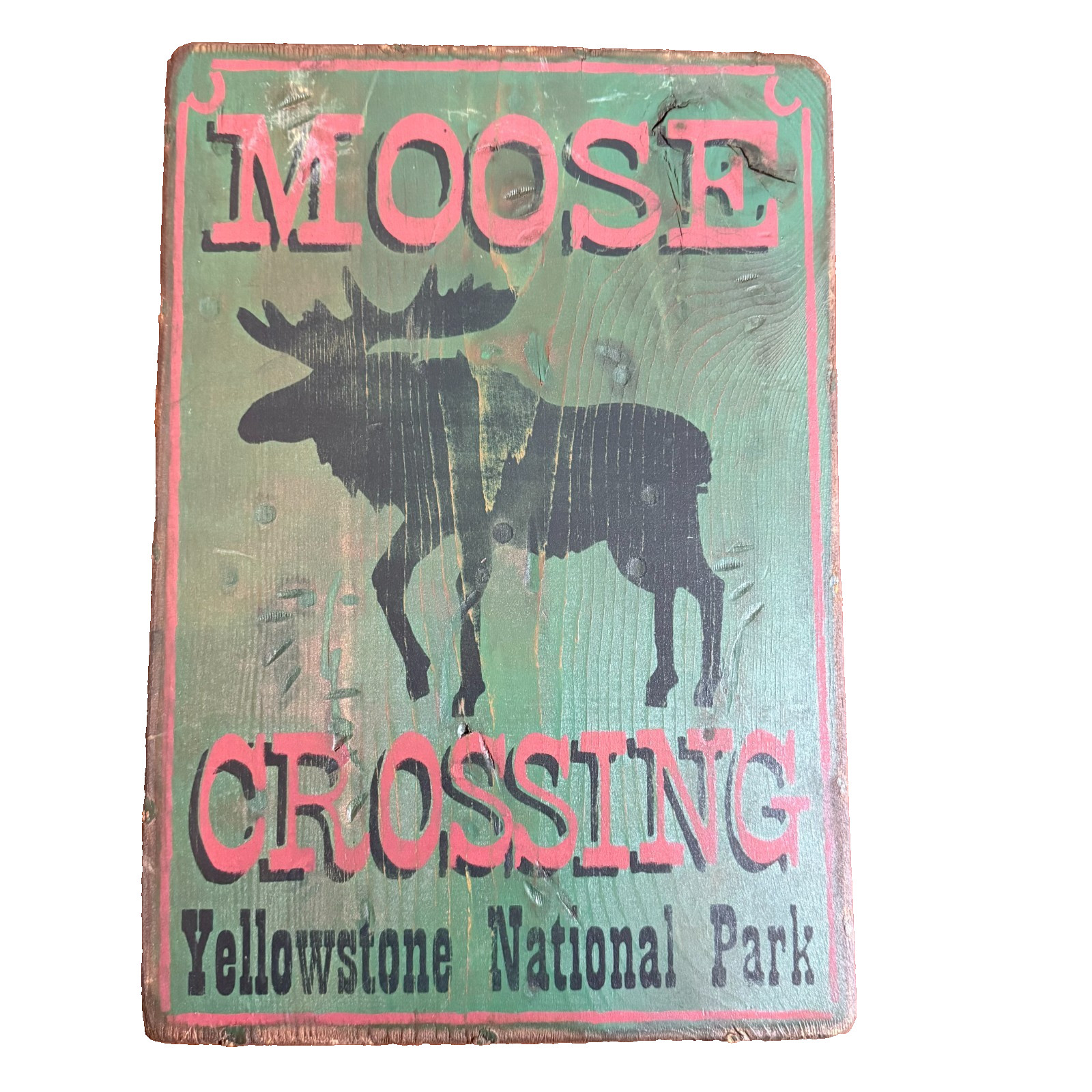 VINTAGE MOOSE CROSSING YELLOWSTONE NATIONAL PARK WOODEN PLAQUE SIGN