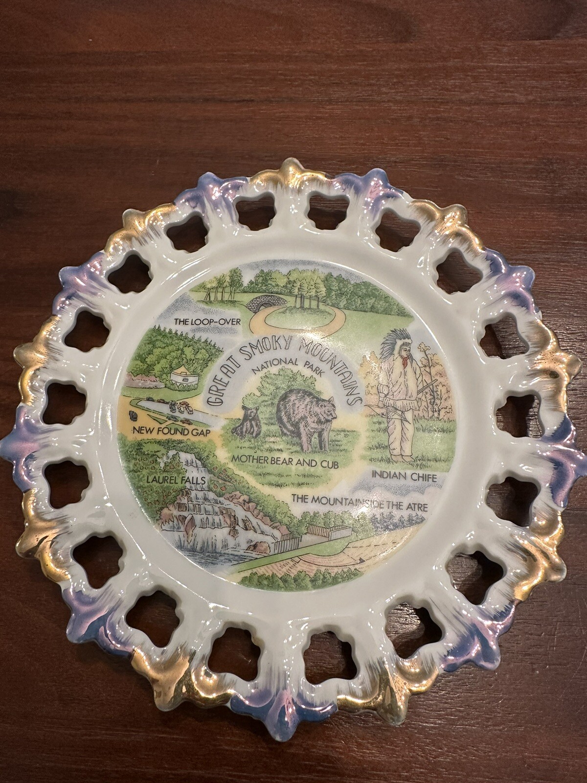 Vintage Great Smoky Mountains souvenir hanging collector plate Made in Japan