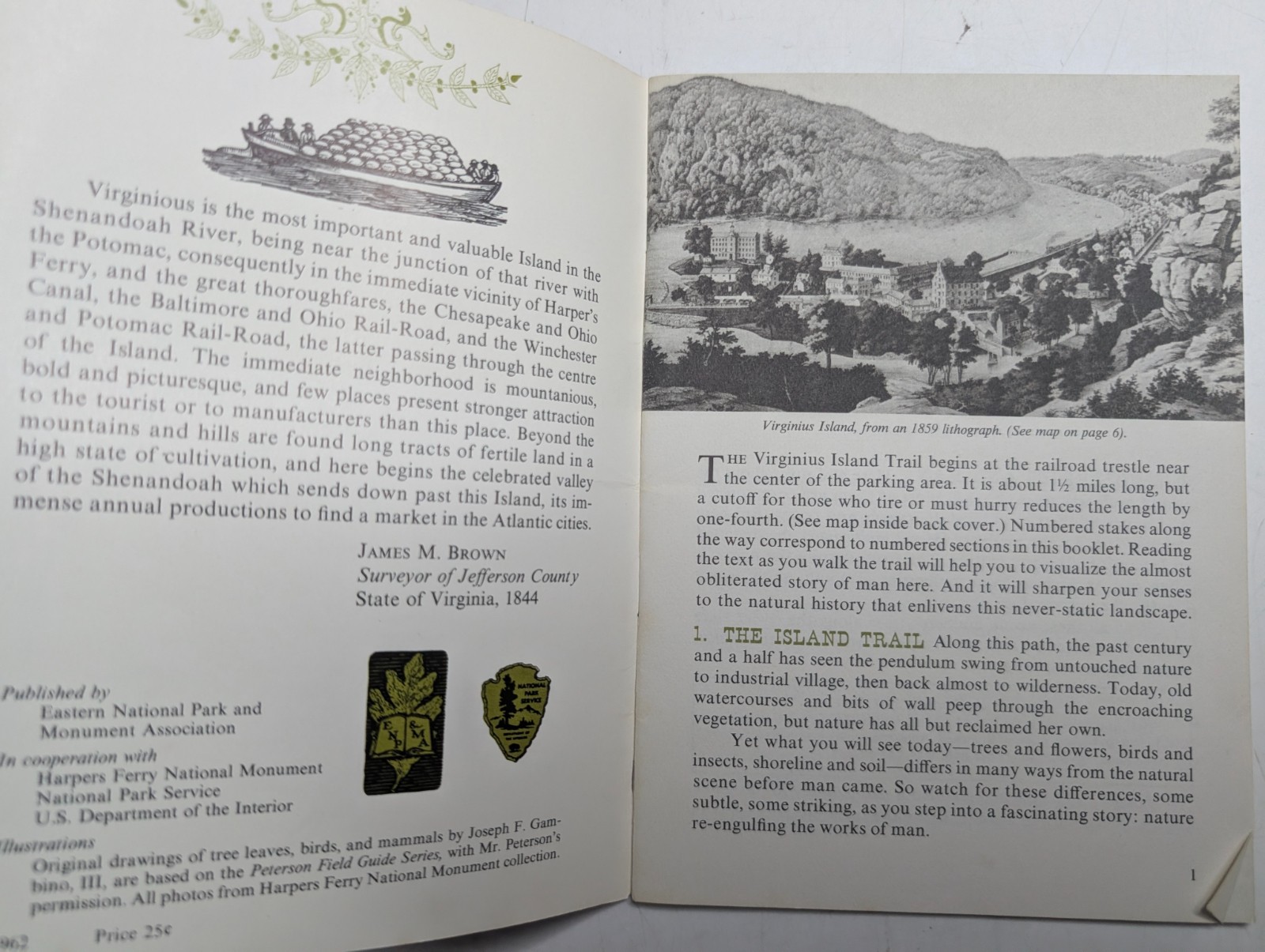 1962 Harpers Ferry WV Virginius Island Trail Guide Booklet w/ Map Civil War NPS
