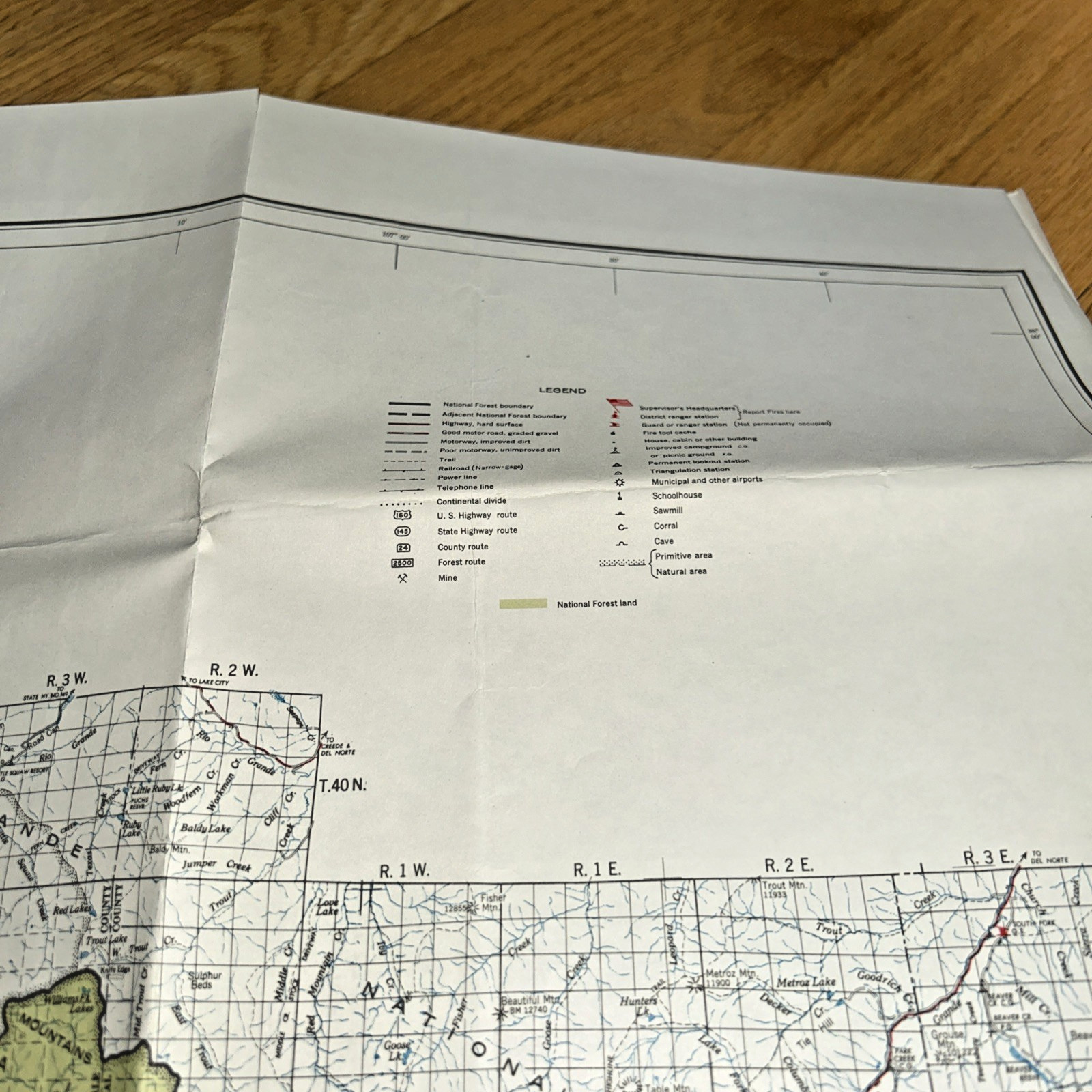 1960 SAN JUAN NATIONAL FOREST, Colorado Map U.S. FOREST SERVICE 22″ X 34″