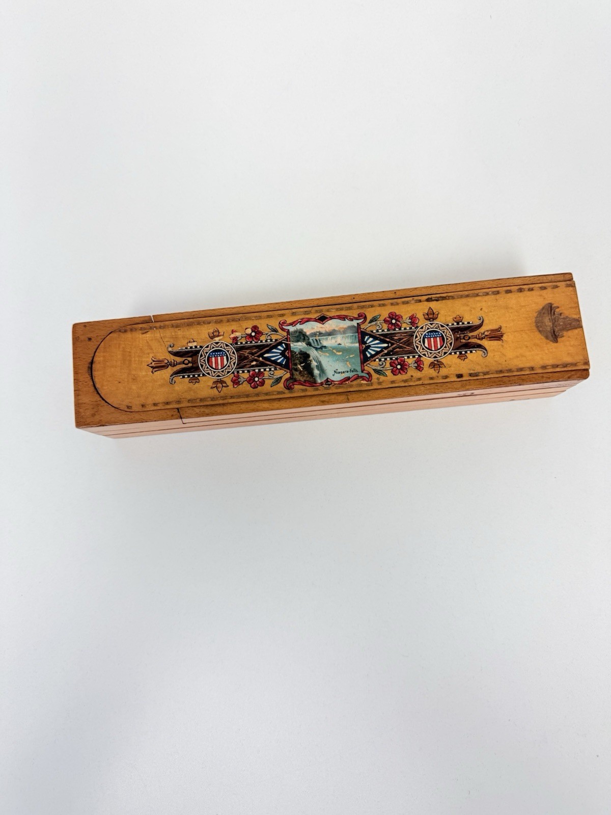 Antique NIAGARA FALLS ARTIST PUZZLE BOX *3 LAYERS* c.1880 Rare
