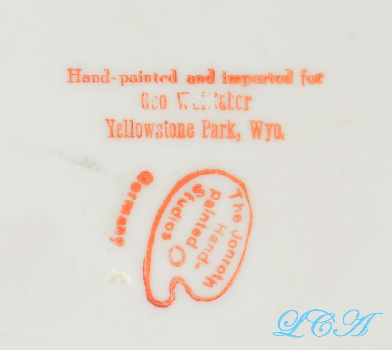 Antique YELLOWSTONE PARK plate w/ HAND PAINTED pic Old FAITHFUL Y. P. WYOMING