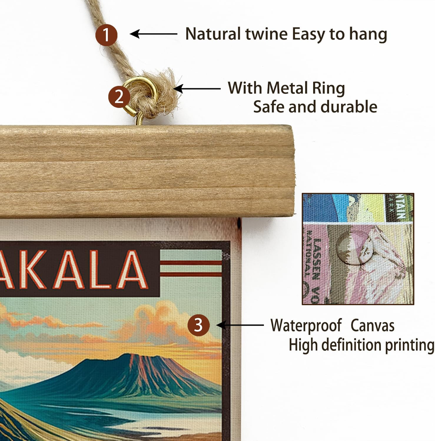 Vintage Haleakala National Park Travel Poster with Wooden Scroll Frame – Holiday