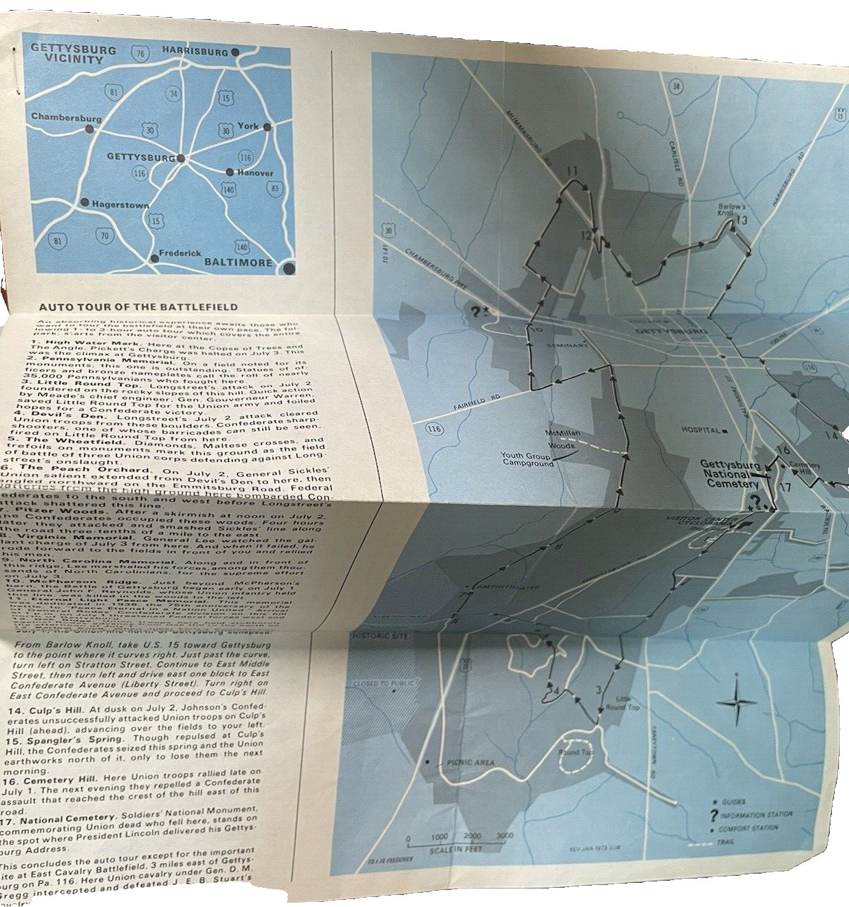 Gettysburg National Military Park Brochure & Map US National Park Service 1973