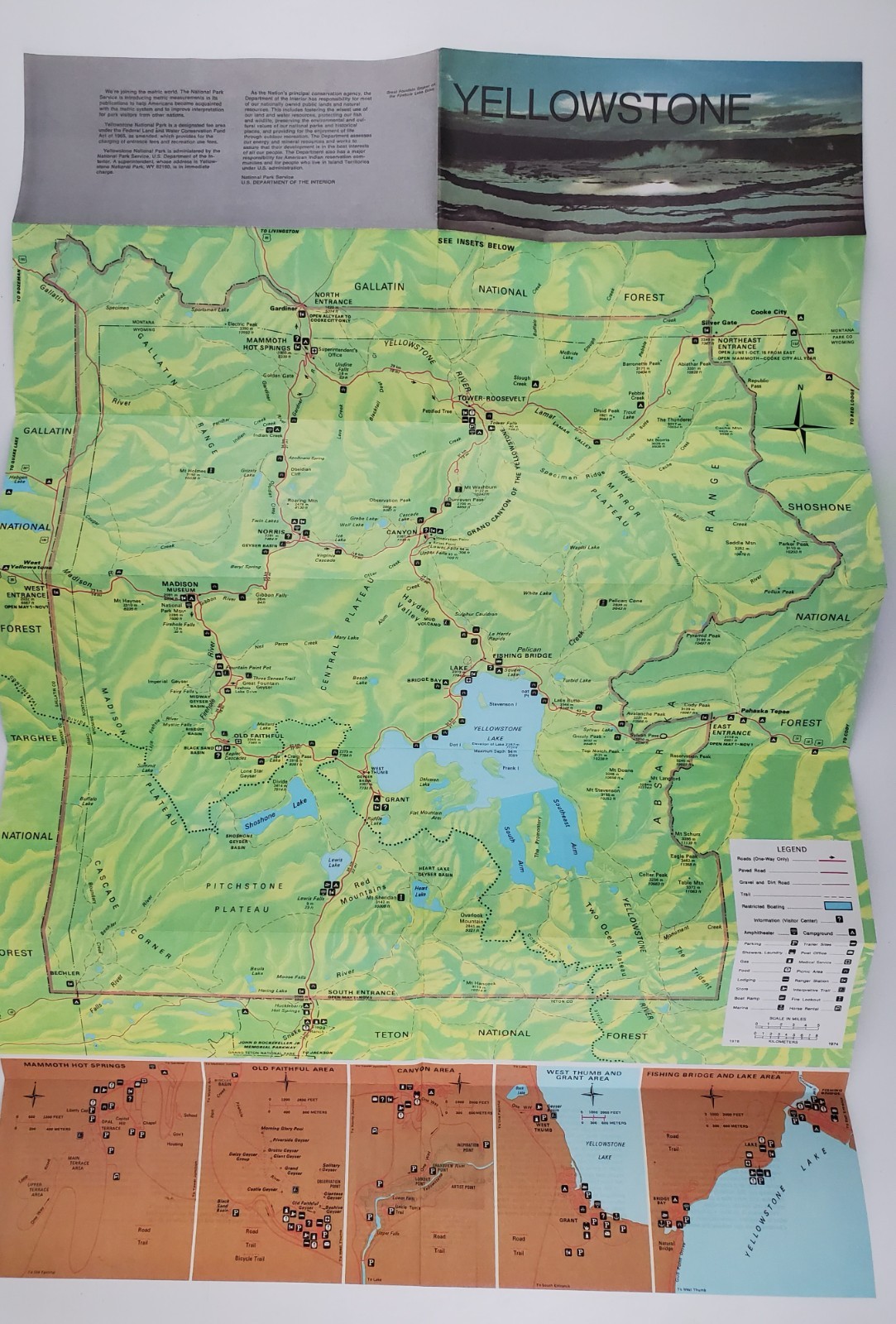 1978 Yellowstone National Park Tourist Information Map Vintage Travel Brochure