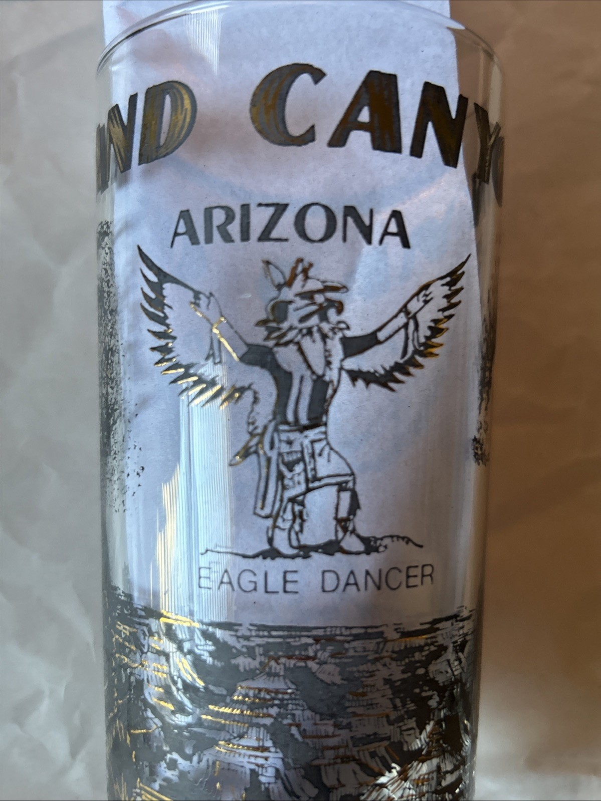 Vintage GRAND CANYON Drinking Glass 22K Gold & Black by Kapan Kent