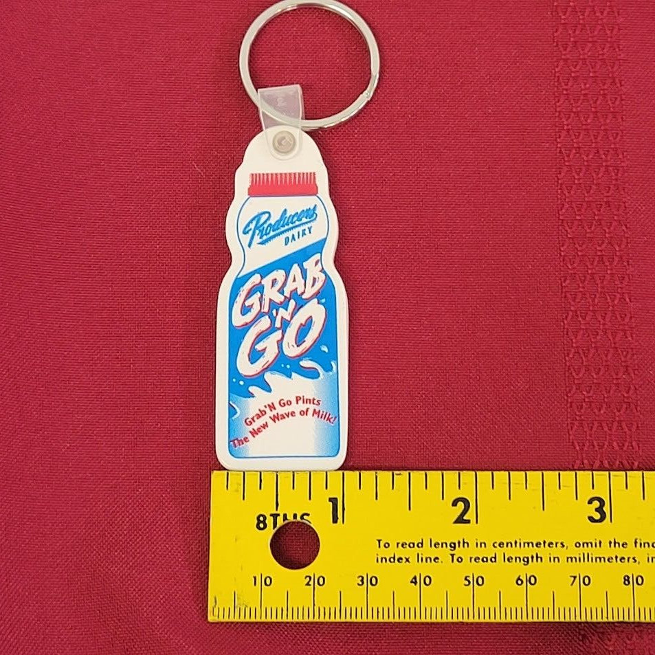 Vintage 90’s Keychain Keyfob Producers Dairy Grab ‘N Go Milk Bottle Made in USA