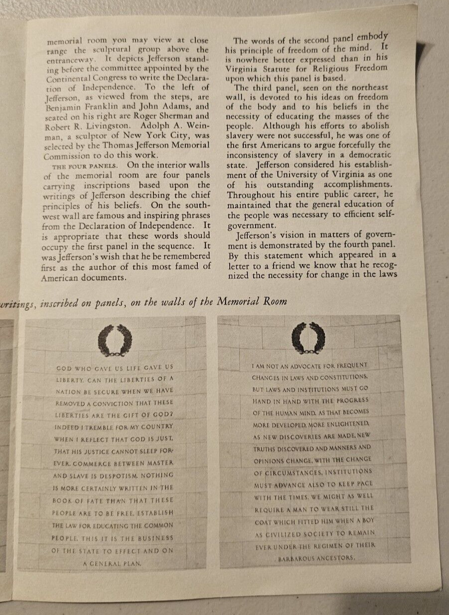 Official 1961 National Park Service JEFFERSON MEMORIAL Pamphlet Washington D.C.