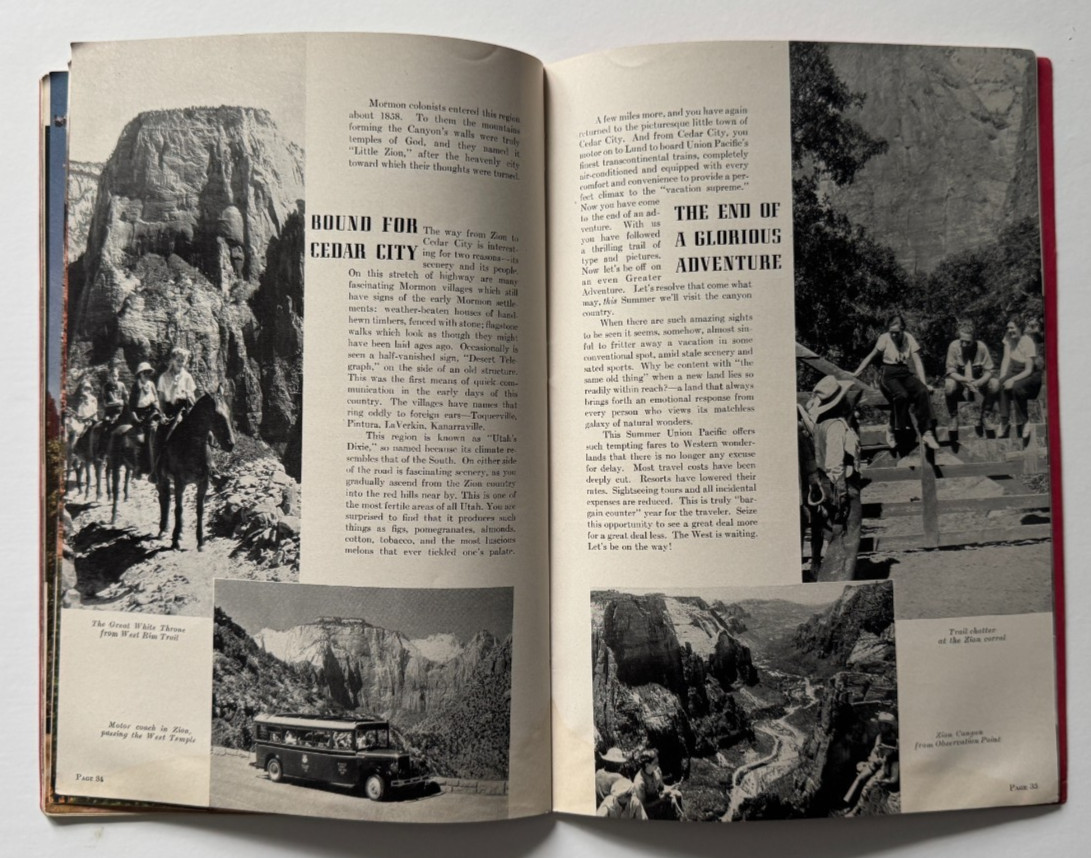 1940 Union Pacific Railroad Advertising Booklet Zion Bryce Grand Canyon Nat Park
