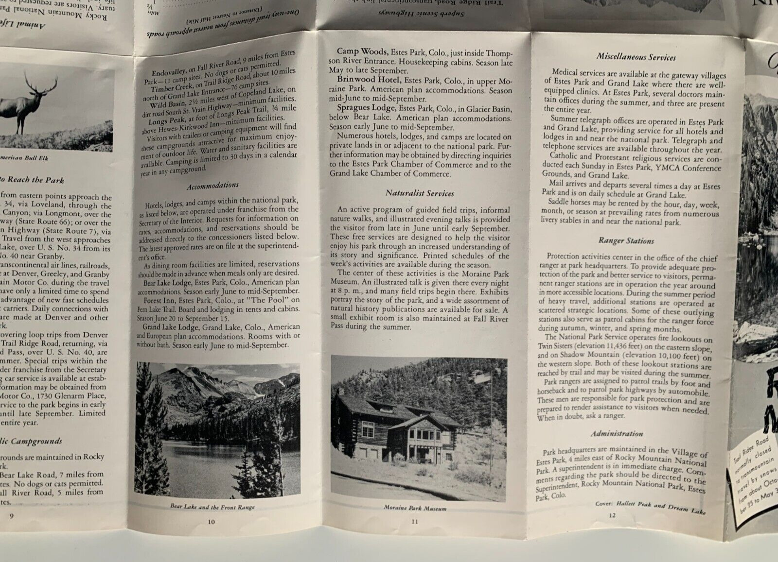 Vintage 1951 Colorado Rocky Mountain National Park Brochure Map illustrated
