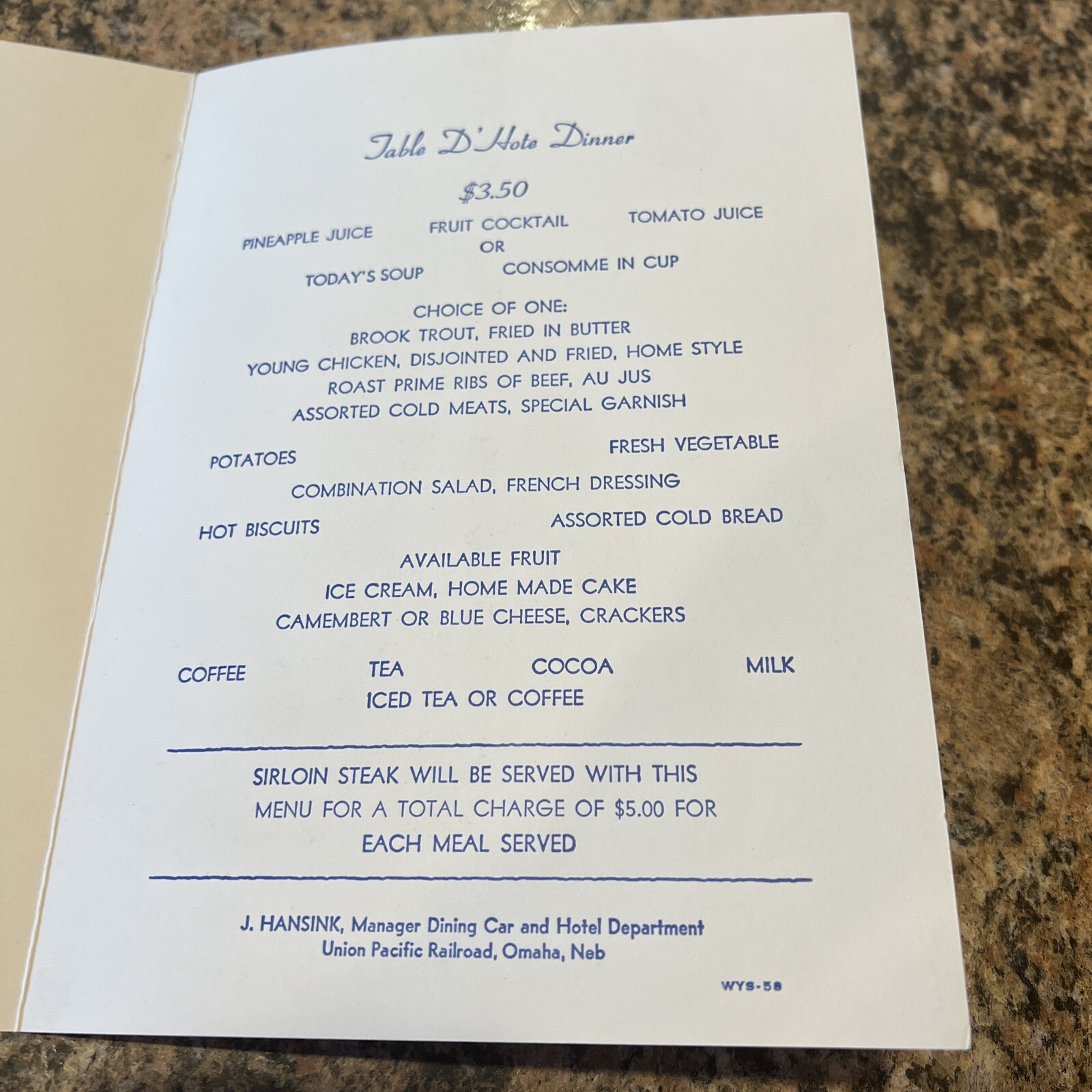 Vintage West Yellowstone MT Hoover Dam Dining Lodge 1958 Menu 7” x 9.5” WYS-58