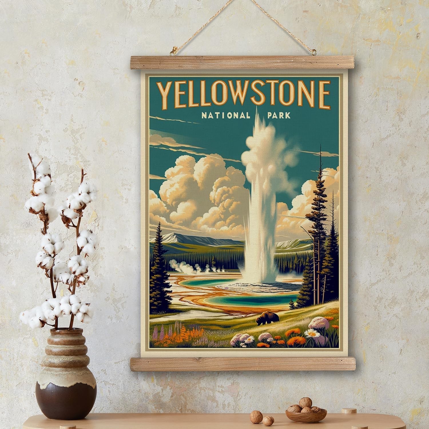 Vintage Yellowstone National Park Poster Framed for Home Elegance – 16×23 Inches