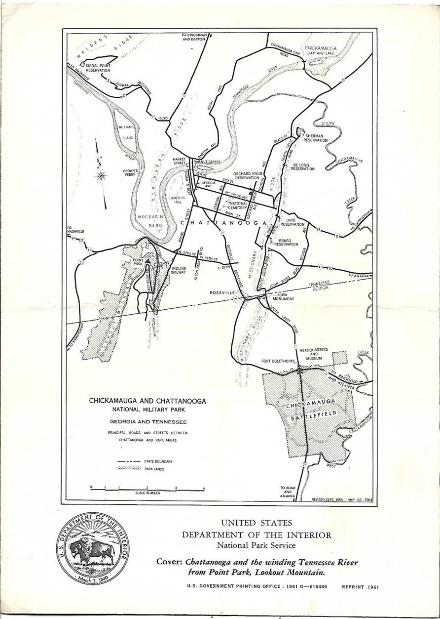 1961 Civil War Map Brochure POINT PARK LOOKOUT MOUNTAIN CHATTANOOGA BATTLEFIELDS