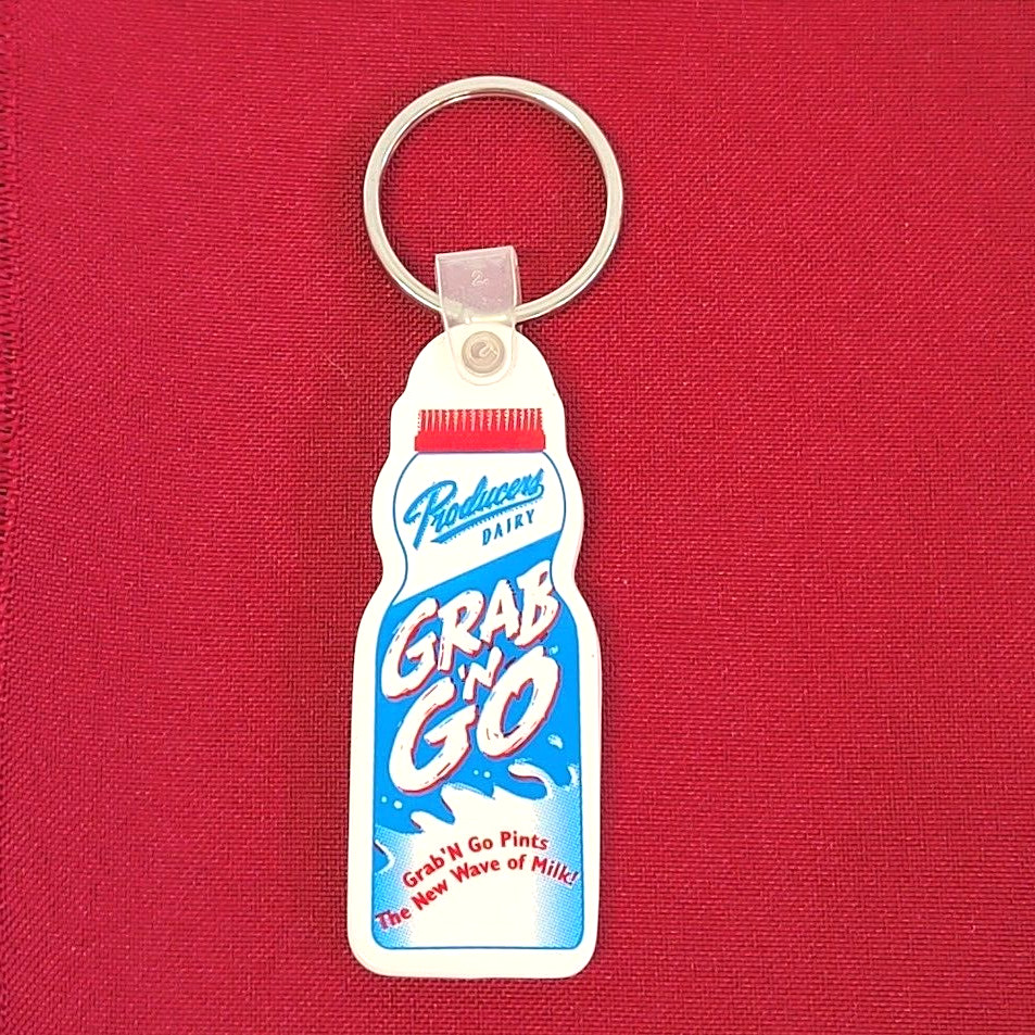 Vintage 90’s Keychain Keyfob Producers Dairy Grab ‘N Go Milk Bottle Made in USA