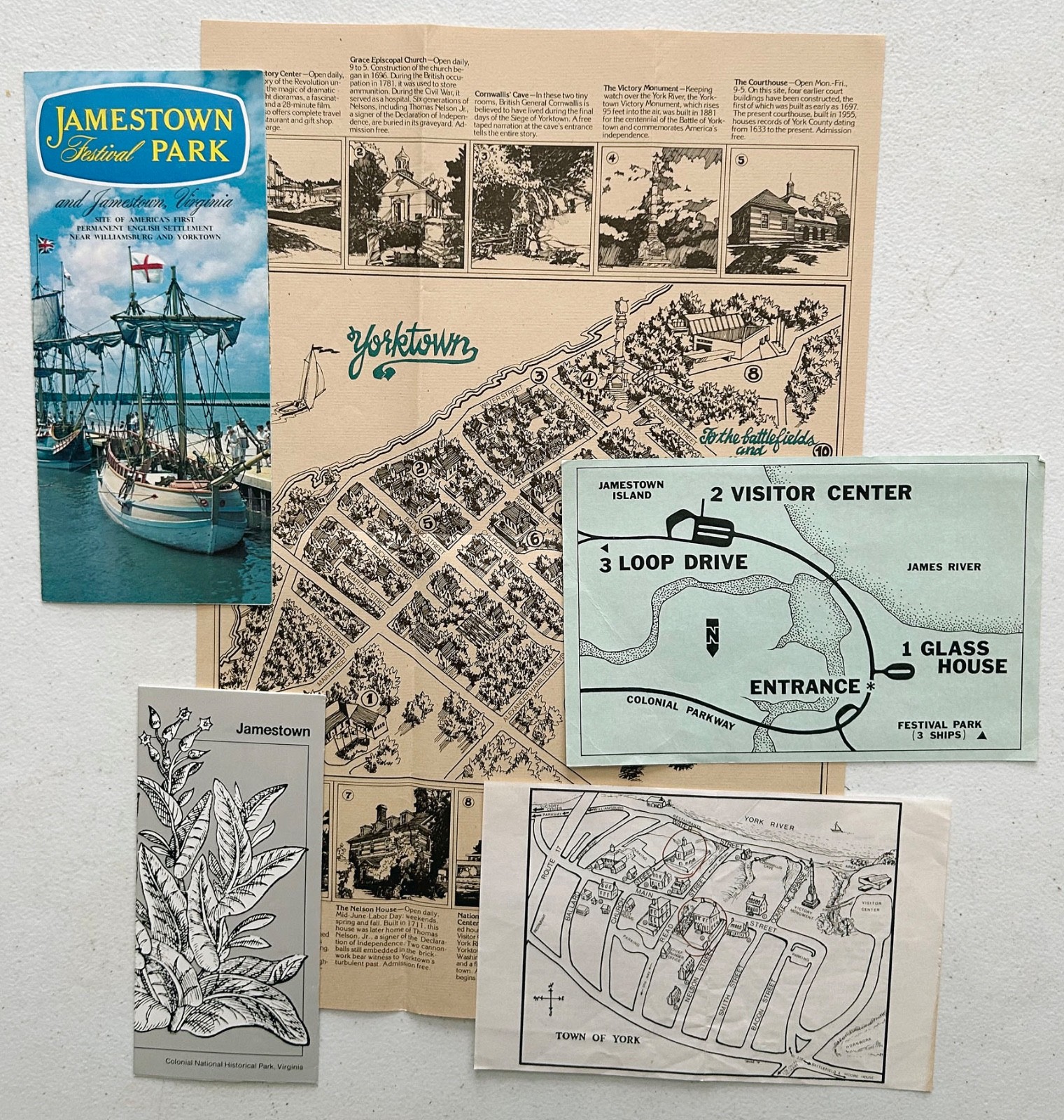 Vintage 70s Jamestown & Yorktown Colonial Park travel brochures Festival Park