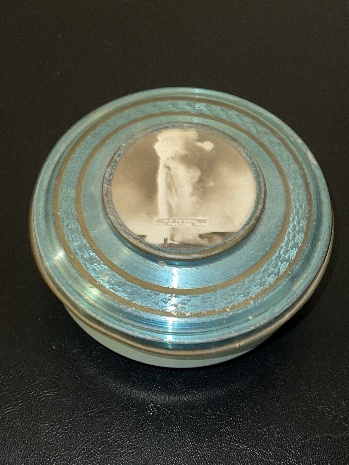 Rare vintage Yellowstone National park Old faithful Aluminum trinket box