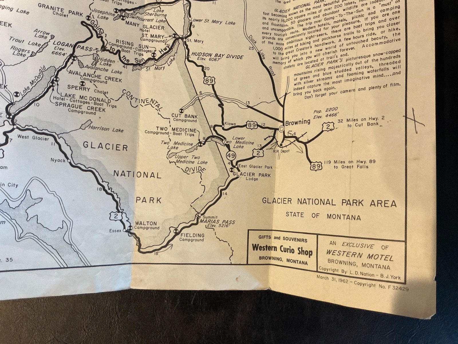 Glacier National Park map March 31, 1962