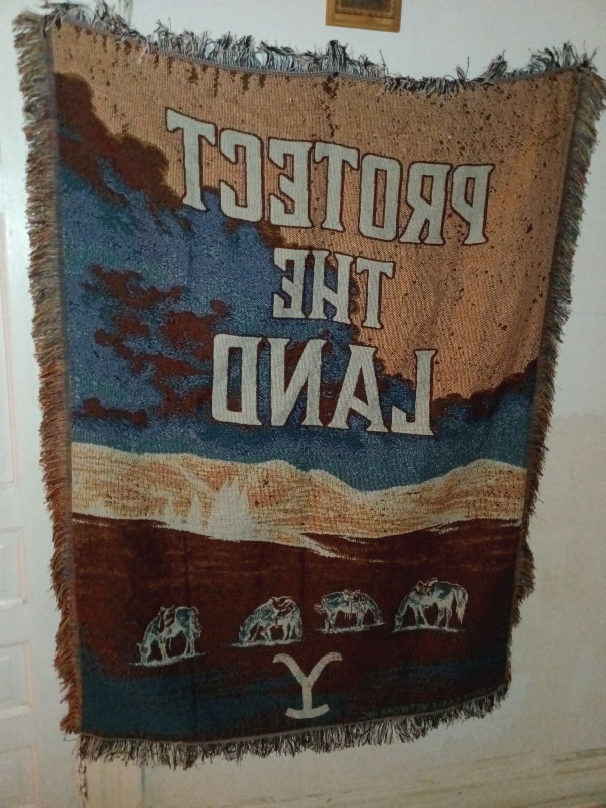 Yellowstone Dutton Ranch “Protect the Land” Woven Tapestry Throw Blanket