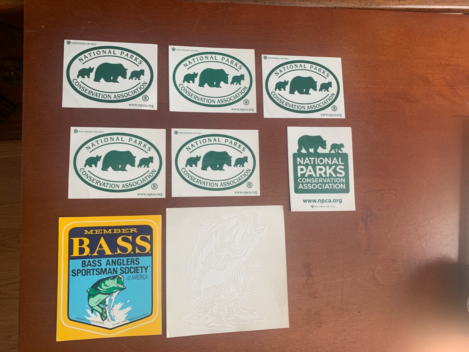 VTG 8 pc lot, NEW National Parks & Conservation, B.A.S.S Anglers, stickers decal