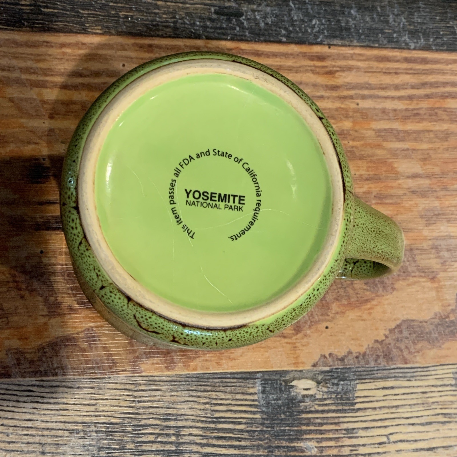 Yosemite National Park Green Ceramic Mug, Brown Interior