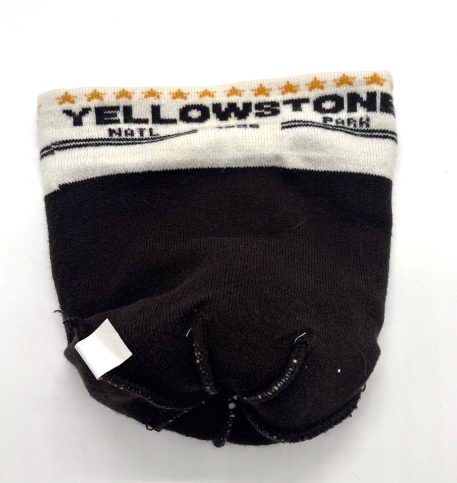 National Park Yellowstone Bear Cuffed Knit Beanie Hat with Pom BRAND NWOT Brown