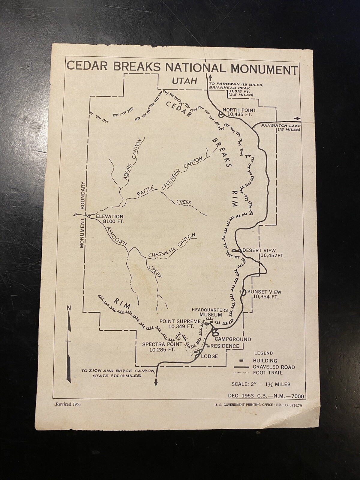 Dec 1953/1956 Cedar Breaks National Monument Utah Brochure Pamphlet MAP History