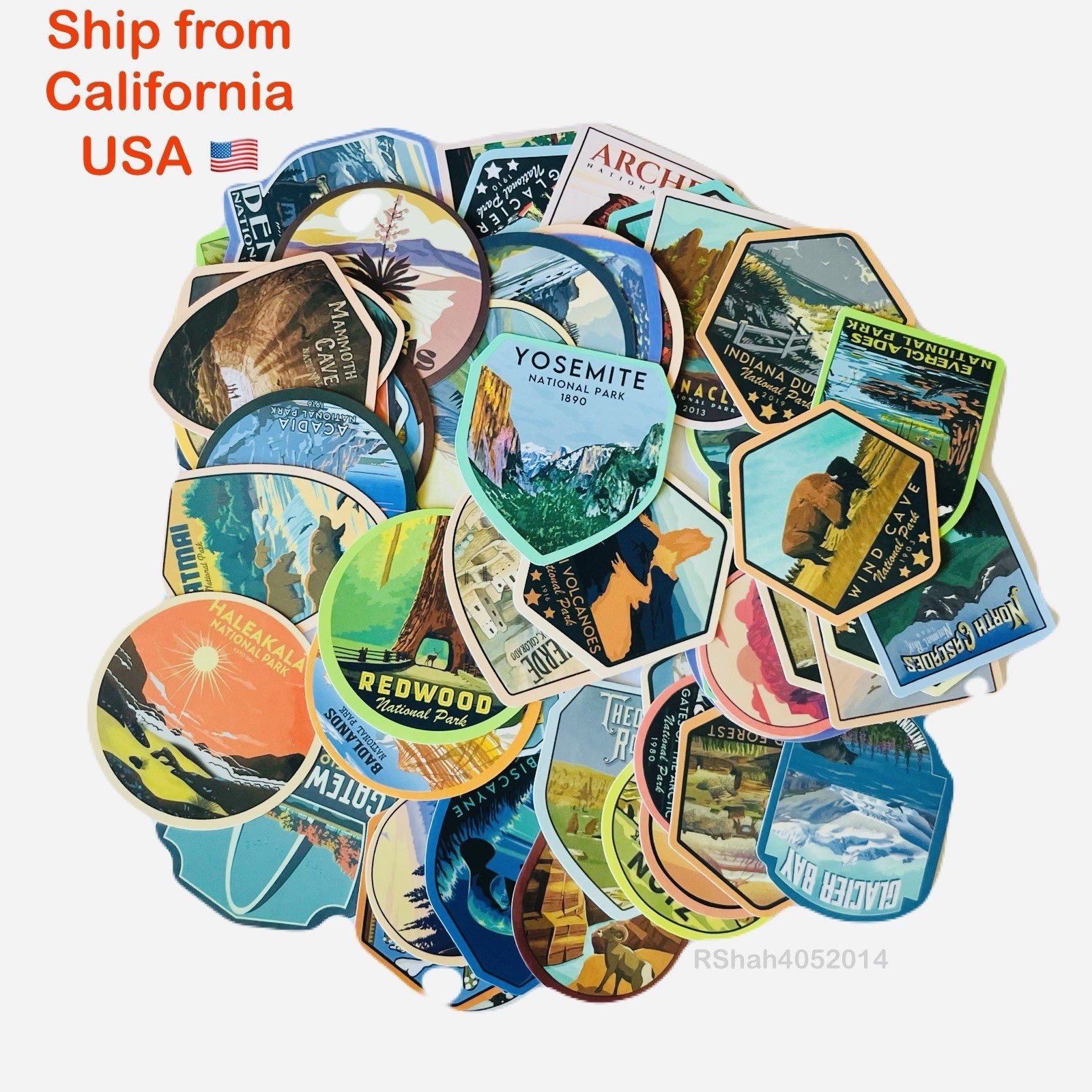 10 Random Stickers – US National Parks Outdoor Adventure Scrapbook 1.7”-1.9”inch