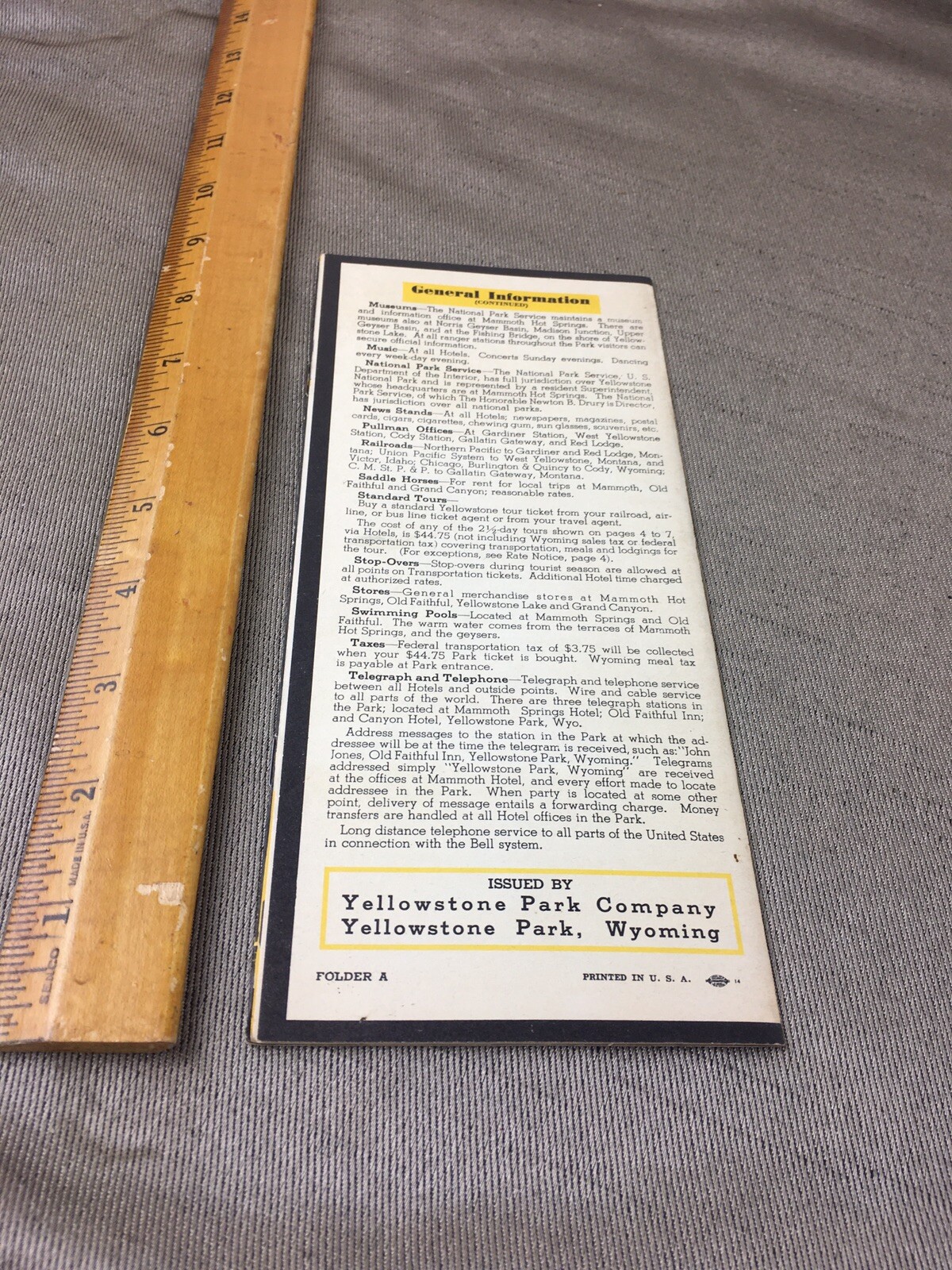 1949 Yellowstone Folder A Greyhound Bus Timetable Map Advertising Brochure